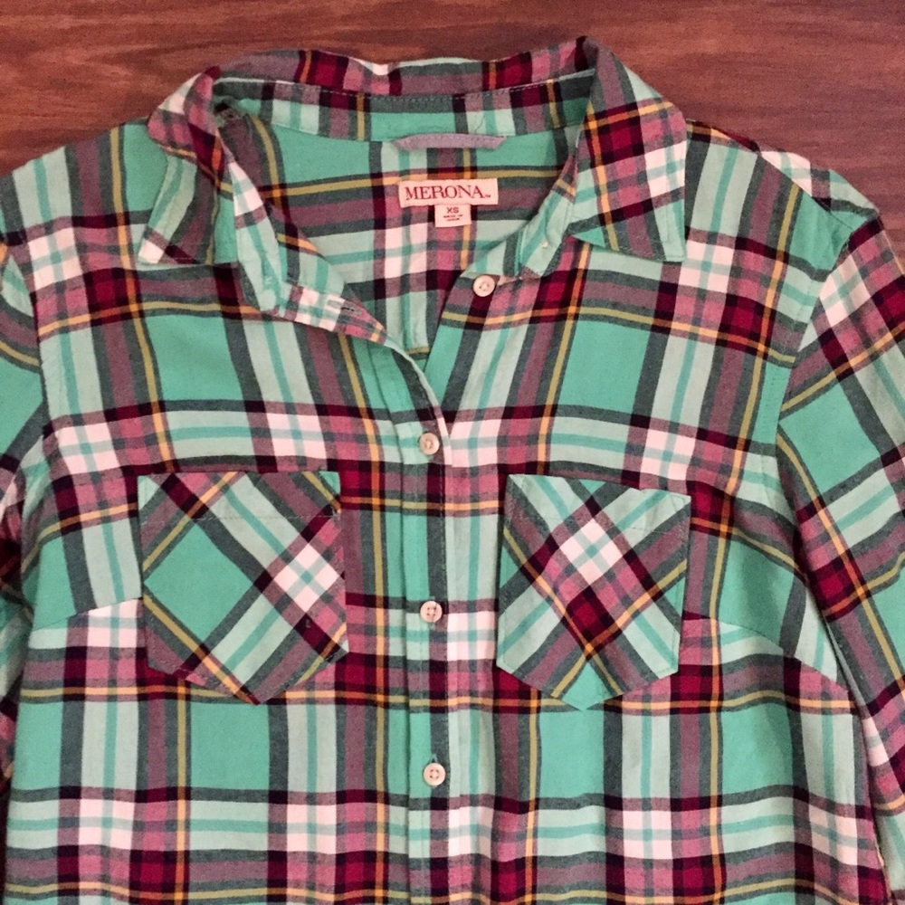 Merona High-Low Plaid Button Down - Picture 2 of 2